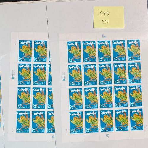 US Stamps Lunar New Year 1998, 1999, 2000, 2001, 2003, 2005 Chinese Zodiacs 21 Sheets 